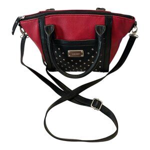 Nine West Studded Red Black Satchel Crossbody Convertible Handbag